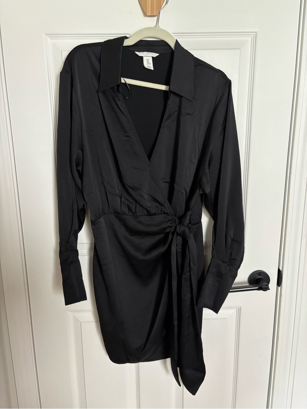 H&M Black Long-Sleeve Wrap Dress with Side Tie